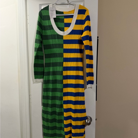 Dresses & Skirts - Striped Green and Yellow Knit Dress M NWT